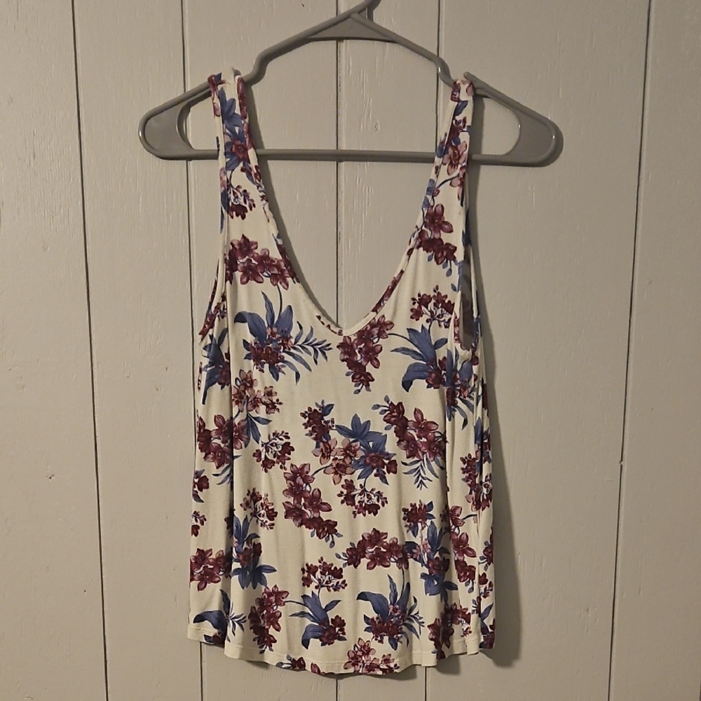 Floral Print Sleeveless Top - White and Purple